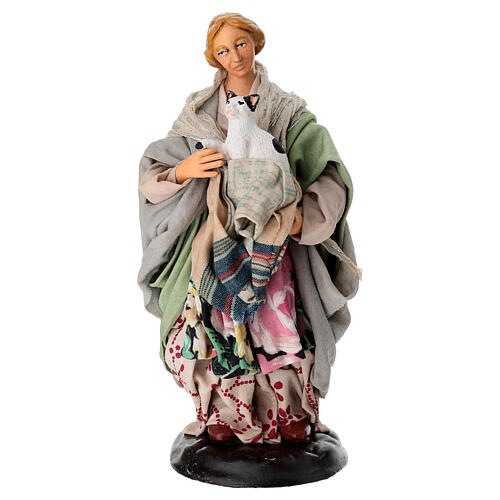 Woman with cat, terracotta, 18 cm Neapolitan Nativity Scene 1