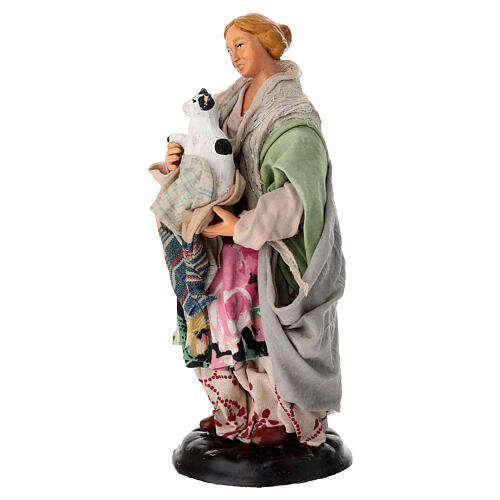 Woman with cat, terracotta, 18 cm Neapolitan Nativity Scene 3