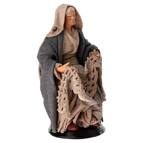 Vecchietta che fila 18 cm terracotta presepe napoletano 3