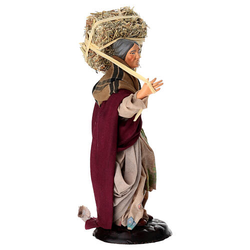 Elderly woman with hay bale for 18 cm terracotta Neapolitan Nativity Scene 3