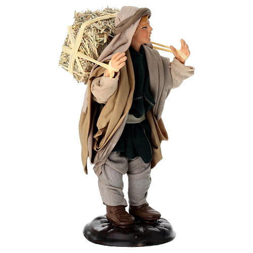Contadino con balla di fieno 18 cm terracotta presepe napoletano 3