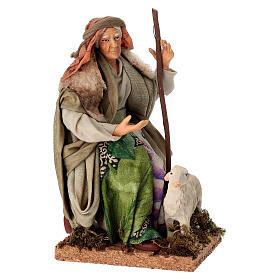 Contadina in ginocchio con pecora 18 cm terracotta presepe napoletano