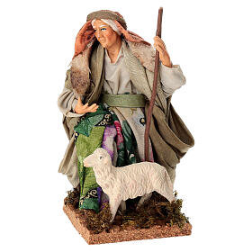 Contadina in ginocchio con pecora 18 cm terracotta presepe napoletano