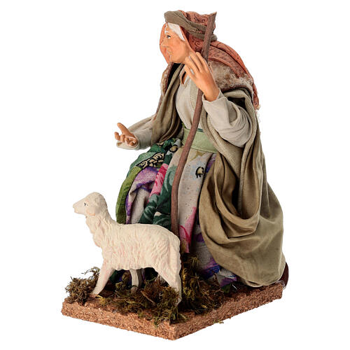 Camponesa ajoelhada com ovelha 18 cm terracota presépio napolitano 3