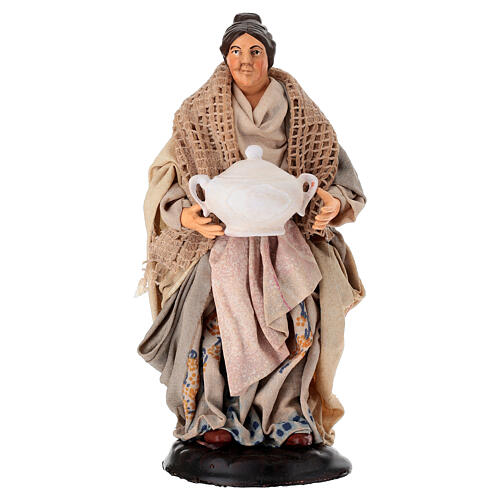 Vieille femme avec soupière en terre cuite 18 cm crèche napolitaine 1