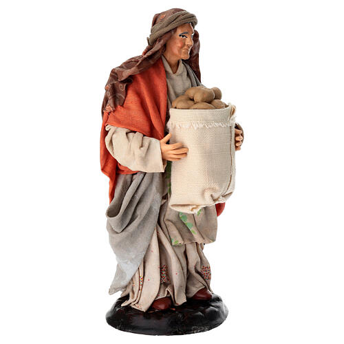 Mulher com saco de batatas terracota 18 cm presépio napolitano 3