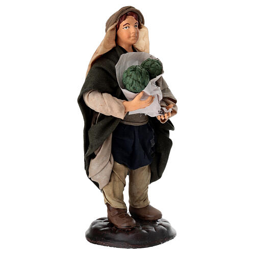 Homem com alcachofras em terracota 18 cm presépio napolitano 2