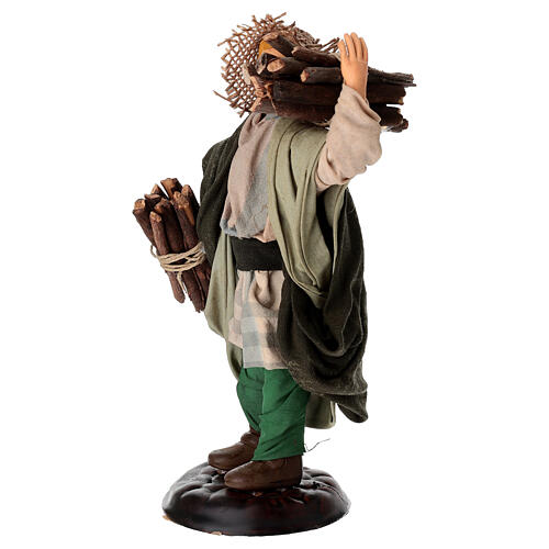 Boscaiolo con ceppi di legna 18 cm terracotta presepe napoletano 3