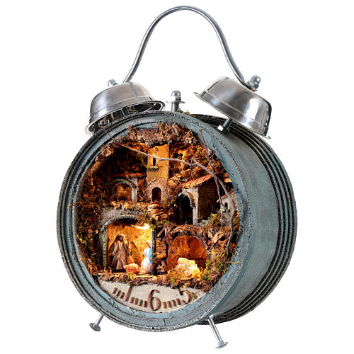Alarm clock with 6 cm Neapolitan Nativity Scene, 15x30x50 cm 3
