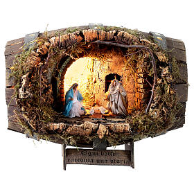 Horizontal barrel with 6 cm Neapolitan Nativity Scene, 30x15x20 cm