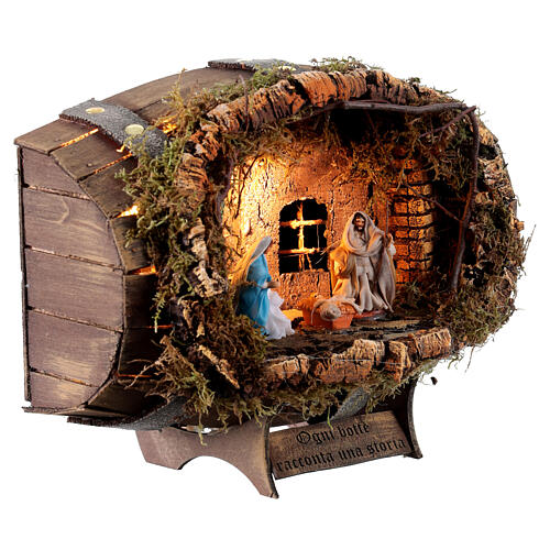 Horizontal barrel with 6 cm Neapolitan Nativity Scene, 30x15x20 cm 2