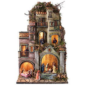 Borgo a livelli con arcata Natività 8 cm terracotta 30x40x70 cm