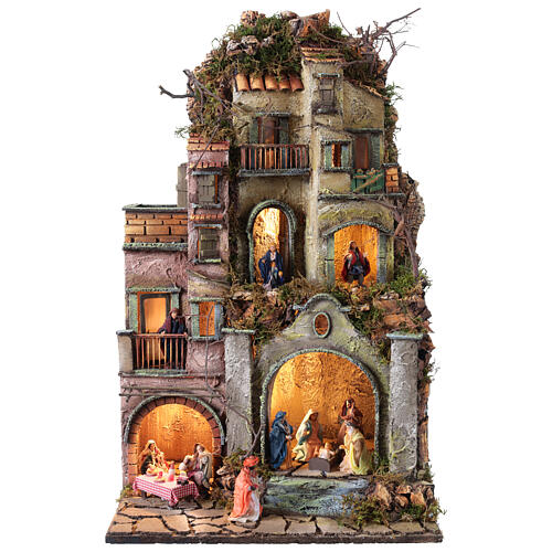 Borgo a livelli con arcata Natività 8 cm terracotta 30x40x70 cm 1