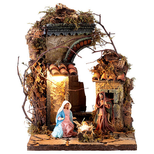 Portal com Natividade em terracota de 8 cm presépio napolitano 15x20x25 cm 1