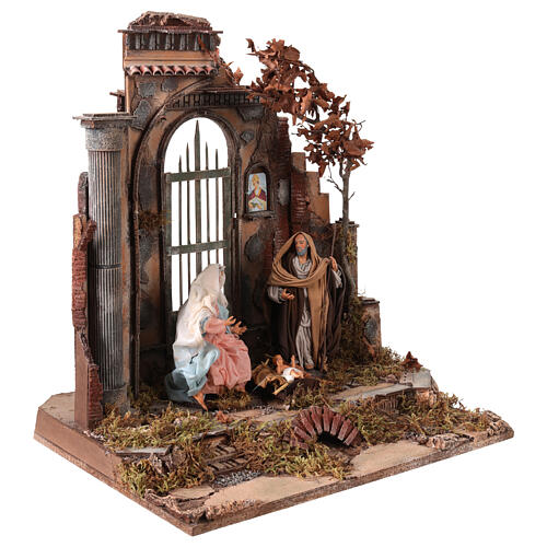Tempio con portale con Natività terracotta presepe napoletano 20 cm 45x50x55 cm 4