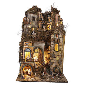 Dorfkulisse – neapolitanische Krippenlandschaft mit Beleuchtung, Bewegung und Wasserlauf, für 12 cm Krippe, 80 × 70 cm, Modul B