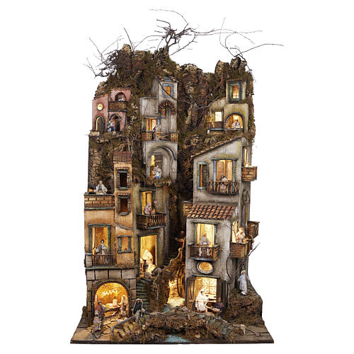 Borgo statuine 12 cm 80x70 cm presepe napoletano con movimento mod. C 1