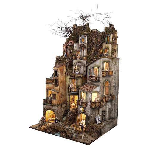 Borgo statuine 12 cm 80x70 cm presepe napoletano con movimento mod. C 3