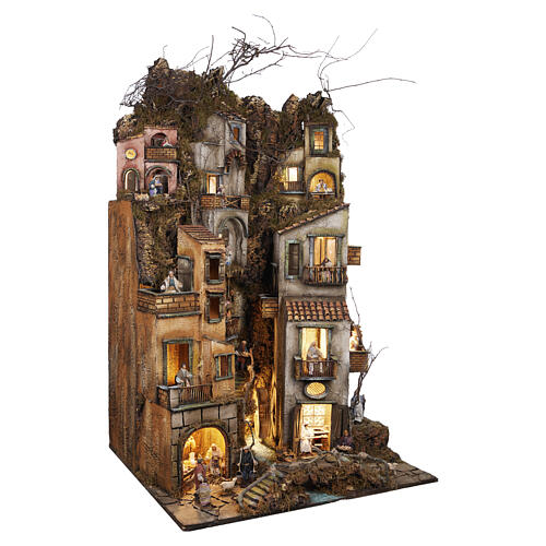 Borgo statuine 12 cm 80x70 cm presepe napoletano con movimento mod. C 5