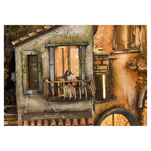 Complete modular Neapolitan Nativity village with 12 cm figurines and motion, 125x320x70 cm 5