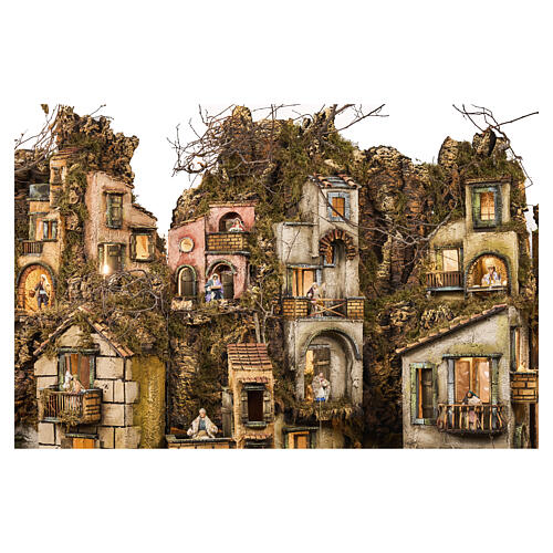 Borgo modulare completo presepe napoletano 12 cm con movimento 125x320x70 cm 14