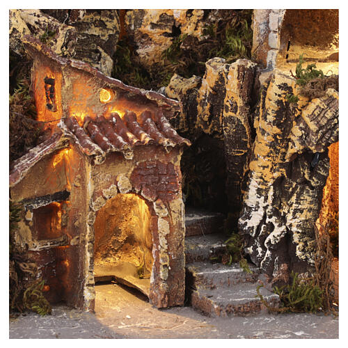 Illuminated village with oven and waterfall for 6-8 cm Neapolitan Nativity Scene, 18x14x16 in 6
