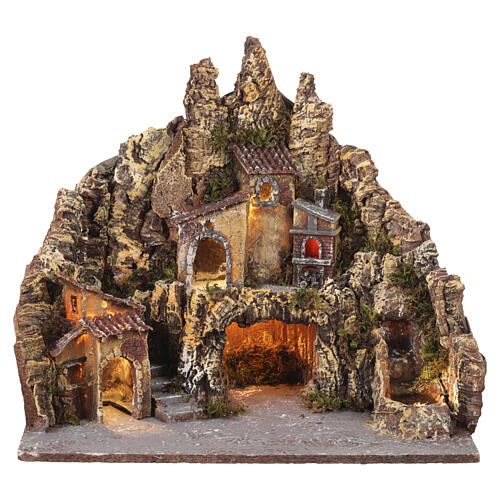 Pueblo 45x35x40 cm iluminado con horno y cascada belén napolitano de 6-8 cm 1