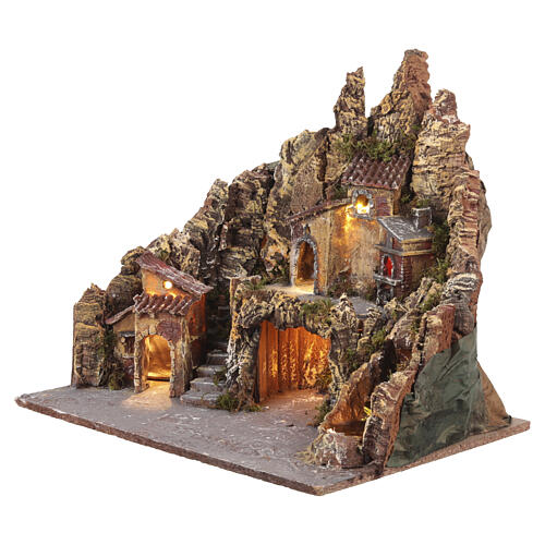 Pueblo 45x35x40 cm iluminado con horno y cascada belén napolitano de 6-8 cm 3