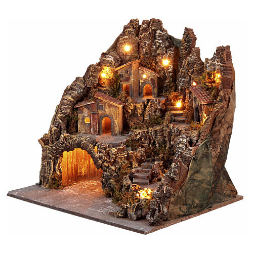 Village illuminé avec four 50x40x50 cm crèche 8-10 cm napolitaine 2