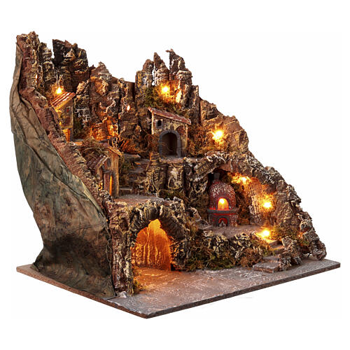 Borgo illuminato con forno 50x40x50 cm presepe 8-10 cm Napoletano 4