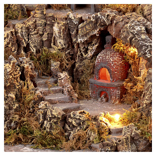 Aldeia iluminada com forno 50x40x50 cm presépio napolitano 8-10 cm 3