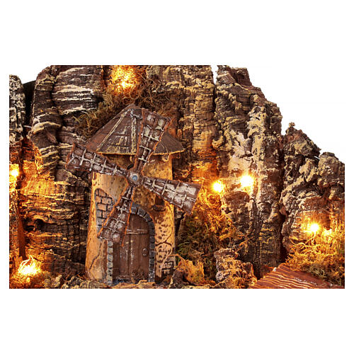Pueblo 60x35x50 cm Iluminado con horno molino y fuente belén napolitano de 8-10 cm, 6