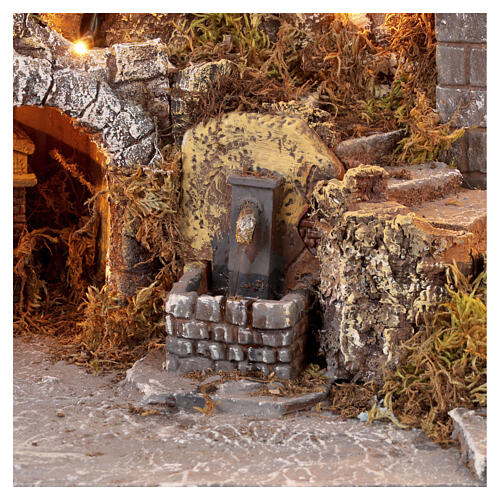Village illuminé avec four, moulin et fontaine pour crèche napolitaine 8-10 cm 60x35x50 cm 2