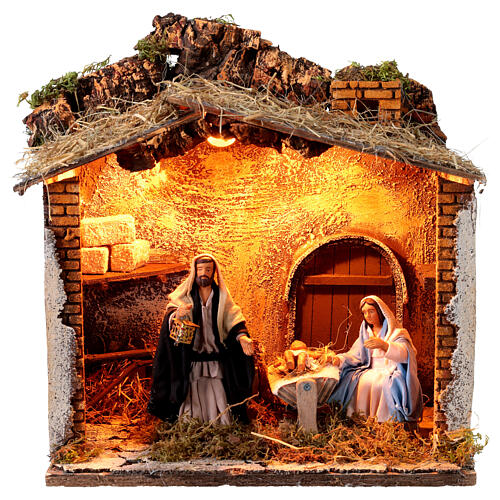 Cabane de la Nativité lumière et mouvement crèche napolitaine 15 cm 1