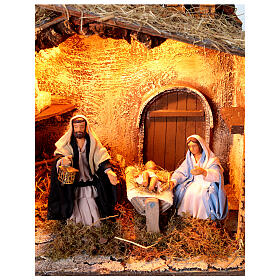 Capanna con Natività luce e movimento presepe napoletano 15 cm