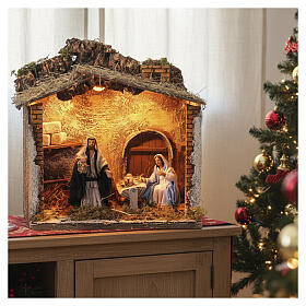 Capanna con Natività luce e movimento presepe napoletano 15 cm