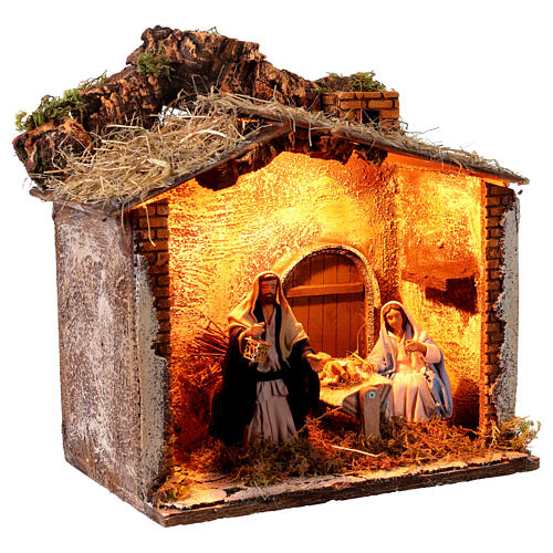Capanna con Natività luce e movimento presepe napoletano 15 cm 3