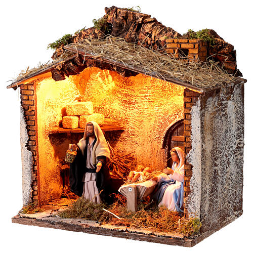 Capanna con Natività luce e movimento presepe napoletano 15 cm 4