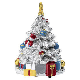 Boîte à musique sapin de Noël argent et émail avec cadeaux h 15 cm Bagutta