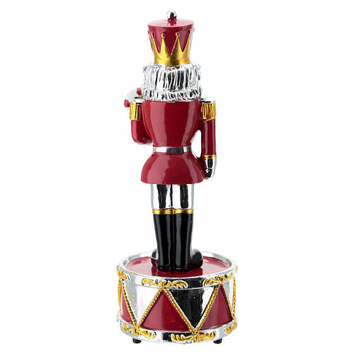 Nutcracker music box with red and silver stick by Bagutta, 7.9 in 5