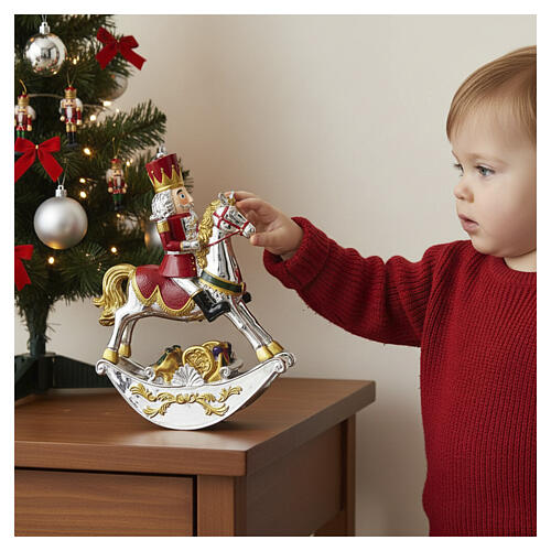 Nussknacker auf Schaukelpferd – Spieluhr, silber- und goldfarben, 25 cm, Bagutta 2