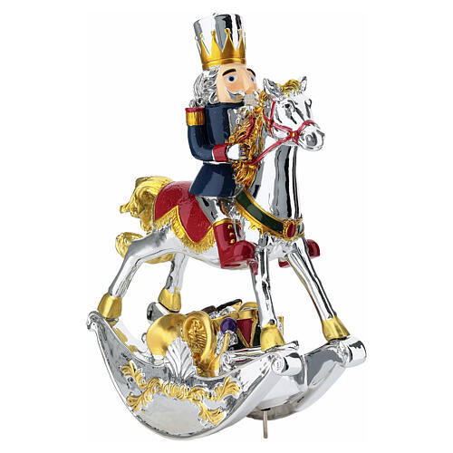 Musical nutcracker on rocking horse, 10 in, music box by Bagutta 3
