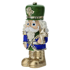 Christmas nutcracker soldier in blue and green resin with gold star by Bagutta, 5 in