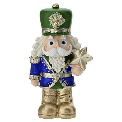 Cascanueces soldado navideño de resina azul y verde con estrella dorada 12cm Bagutta 1