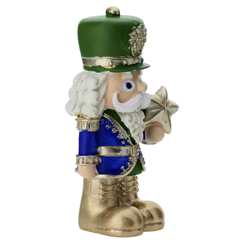 Cascanueces soldado navideño de resina azul y verde con estrella dorada 12cm Bagutta 3