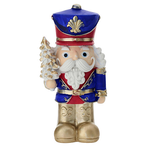 Nussknacker in Blau, Rot und Gold mit Miniaturweihnachtsbaum – 15 cm, Bagutta 1