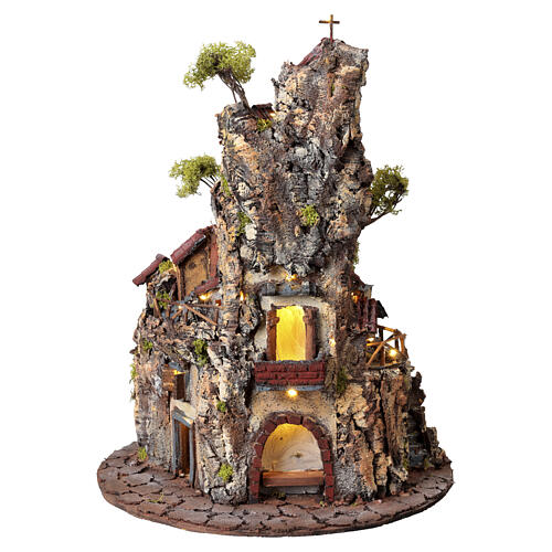 Escena belén redonda 65x40 cm hilo luz led blanco cálido belén napolitano 6 cm 3