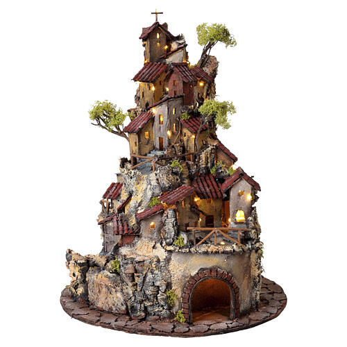 Scena presepe tondo 65x40 cm filo luce led bianco caldo presepe napoletano 6 cm 1