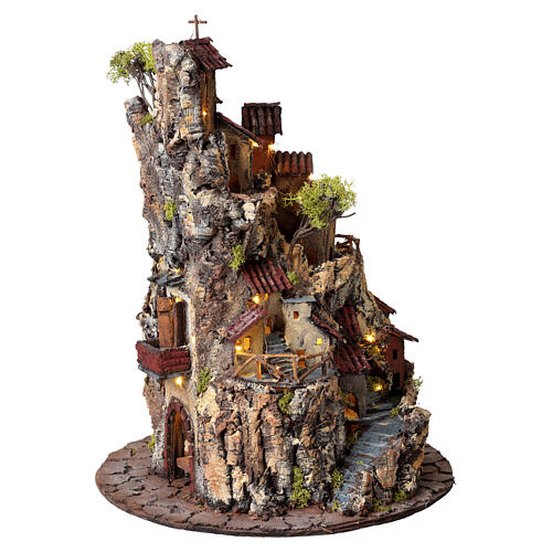 Scena presepe tondo 65x40 cm filo luce led bianco caldo presepe napoletano 6 cm 4