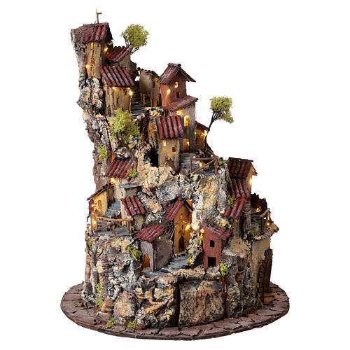 Scena presepe tondo 65x40 cm filo luce led bianco caldo presepe napoletano 6 cm 5